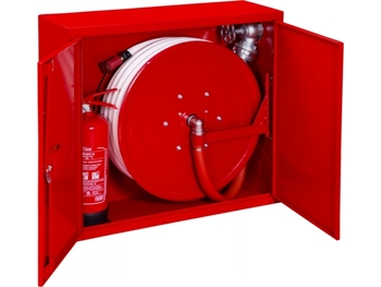 Hydrant wewnętrzny H33-Z-K-30 Hydrant DN33 zawieszany z bębnem z miejscem na gaśnicę obok, biały