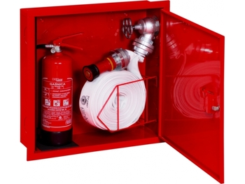 Hydrant wewnętrzny H52-W-K-15K Hydrant DN52, wnękowy z miejscem na gaśnicę obok, 15m, czerwony