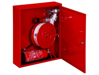 Hydrant wewnętrzny H52-Z-KP-20 Hydrant DN52, zawieszany z miejscem na gaśnicę pod spodem, 20m, biały