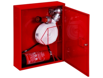 Hydrant wewnętrzny H52-Z-KP-20K Hydrant DN52, zawieszany z miejscem na gaśnicę pod spodem, 20m, biały