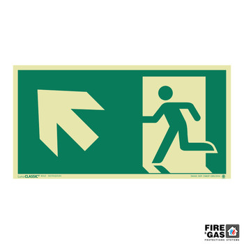 ZNAK Wyjście ewakuacyjne strzałka 45`w lewo do góry 20x38 E101