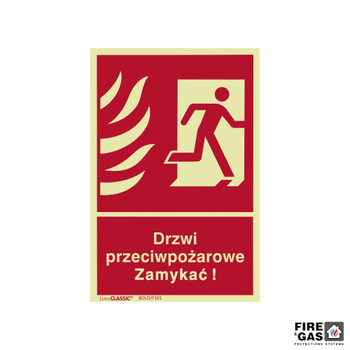ZNAK Drzwi przeciwpożarowe Zamykać! (Prawe) 22x15 F101