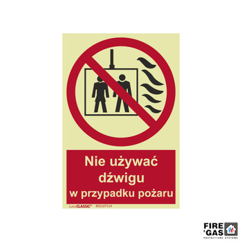 ZNAK Nie używać dźwigu podczas pożaru 22x15 F114