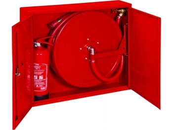 Hydrant wewnętrzny H25S-Z-K-30 Hydrant DN25, zawieszany smukły z miejscem na gaśnicę obok, czerwony