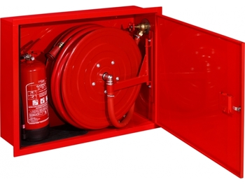 Hydrant wewnętrzny H25-W-K-20 Hydrant DN25, wnękowy z miejscem na gaśnicę obok, wąż 20m, czerwony