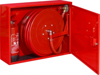 Hydrant wewnętrzny H25-Z-K-20 Hydrant DN25, zawieszany z miejscem na gaśnicę obok, wąż 20m, czerwony