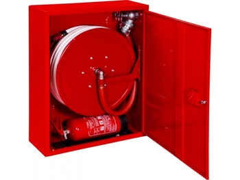 Hydrant wewnętrzny H33-Z-KP-30 Hydrant DN33 zawieszany z bębnem z miejscem na gaśnicę pod spodem, czerwony