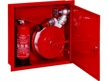 Hydrant wewnętrzny H52-W-K-15 Hydrant DN52, wnękowy z miejscem na gaśnicę obok, 15m, czerwony