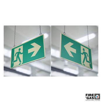 ZNAK Wyjście ewakuacyjne dwustronne (podwieszany) 50x95 E104/E105-P