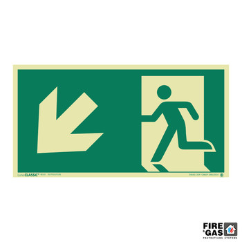 ZNAK Wyjście ewakuacyjne strzałka 45`w lewo w dół 20x38 E106