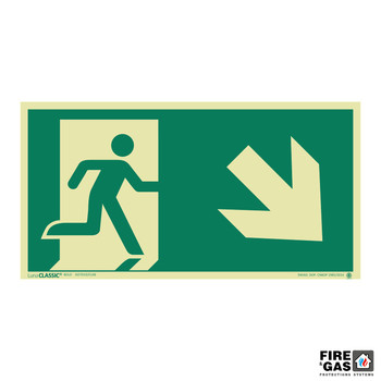 ZNAK Wyjście ewakuacyjne strzałka 45` w prawo w dół 20x38 E108