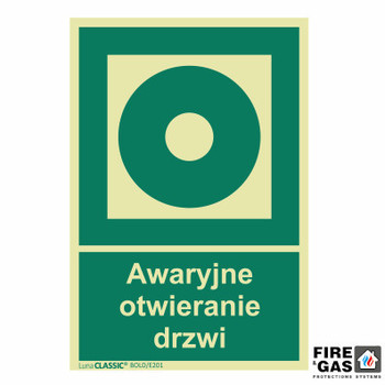 ZNAK Awaryjne otwieranie drzwi 15x10 E201