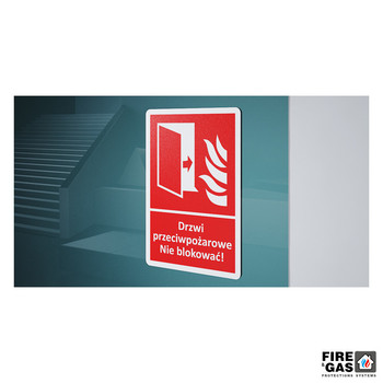 ZNAK Drzwi przeciwpożarowe. Nie blokować 10x15 F007-B